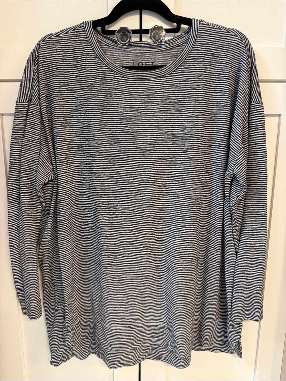 LOFT Black and White Striped Long Sleeve Tee